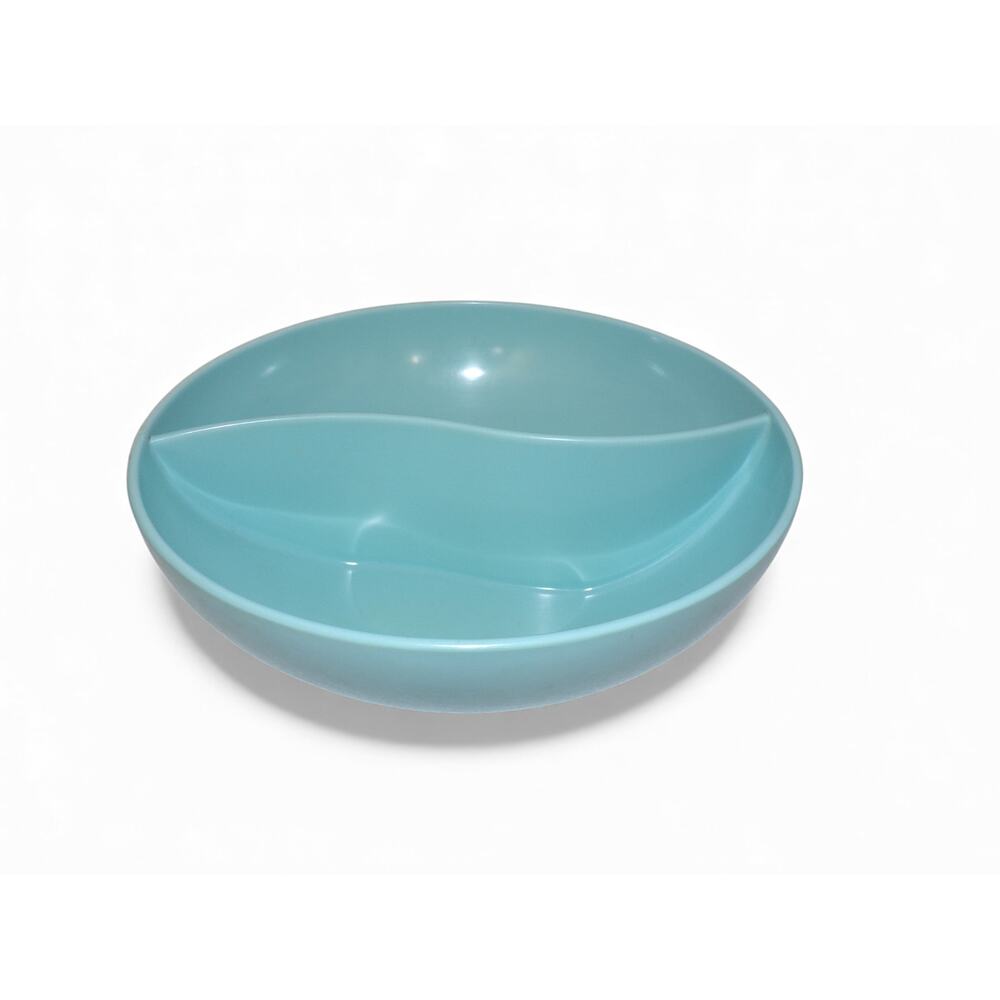 Marcrest M-12 Melmac Divided Serving Bowl Vintage Aqua Blue 9" x 3"  MCM